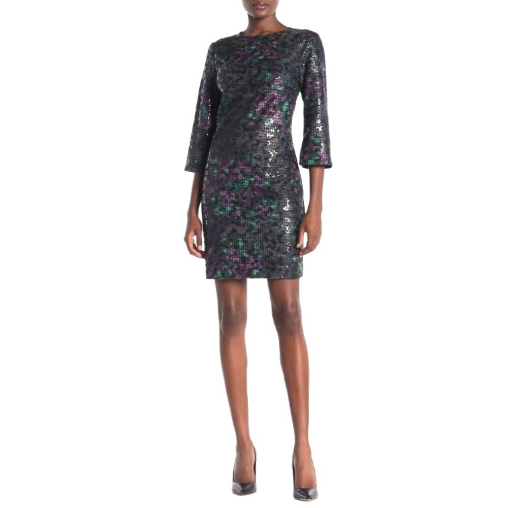Trina Turk Grenandine Floral Perforated Dress Purple Black